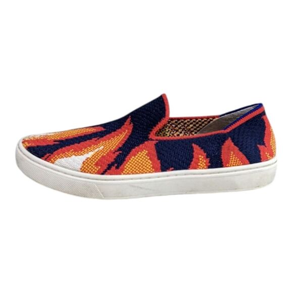 Rothy's Navy Flames The Kids Slip on Sneaker Loafer Retired Print Boy Girl Sz 4 - Picture 1 of 10